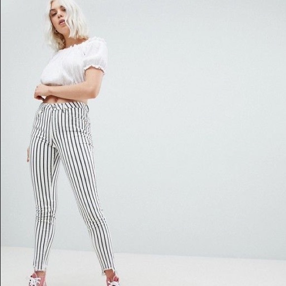 Pull&Bear Denim - Pull&Bear White Jeans With Grey Stripes